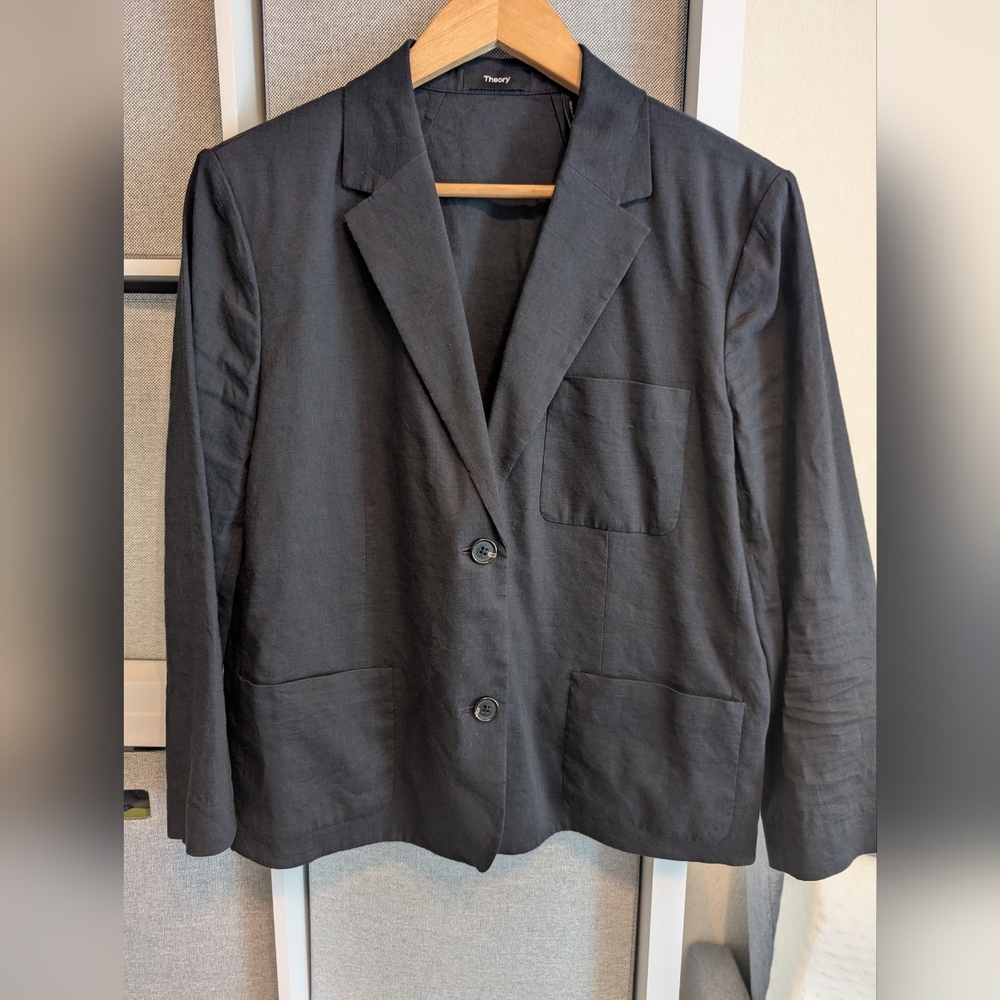 Theory Stretch Linen Concord Navy Blazer Size 14
